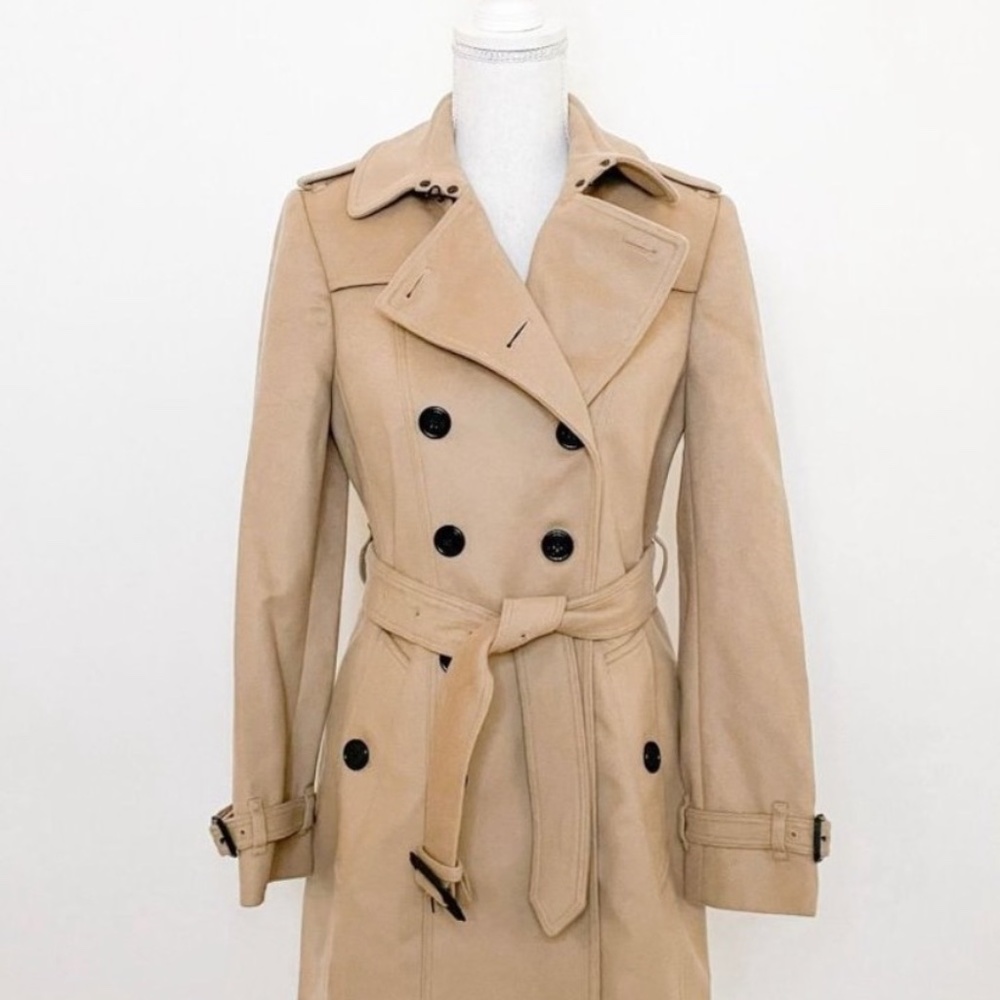 NWT Burberry Queensbury Camel Wool Cashmere Trench Women's Size 4 Tan Coat